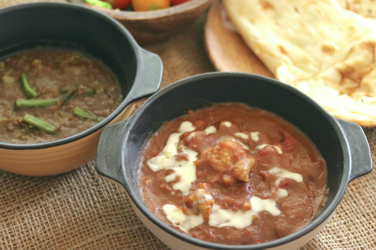 簡単レシピのバターチキンカレー キーマカレー スパイス不要 電子レンジだけで完成 となりのカインズさん