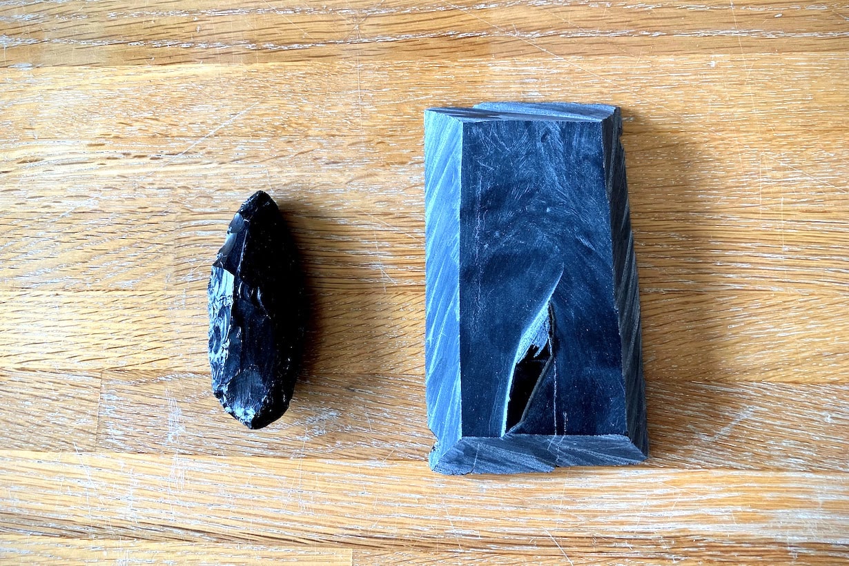 縄文ナイフ 模写 石器 黒曜石サンプル 222 黒曜石の世界