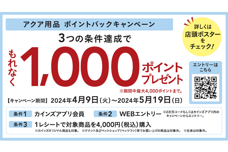 メダカ・金魚・熱帯魚などの観賞魚用品を買って最大4000ポイントを手に入れよう