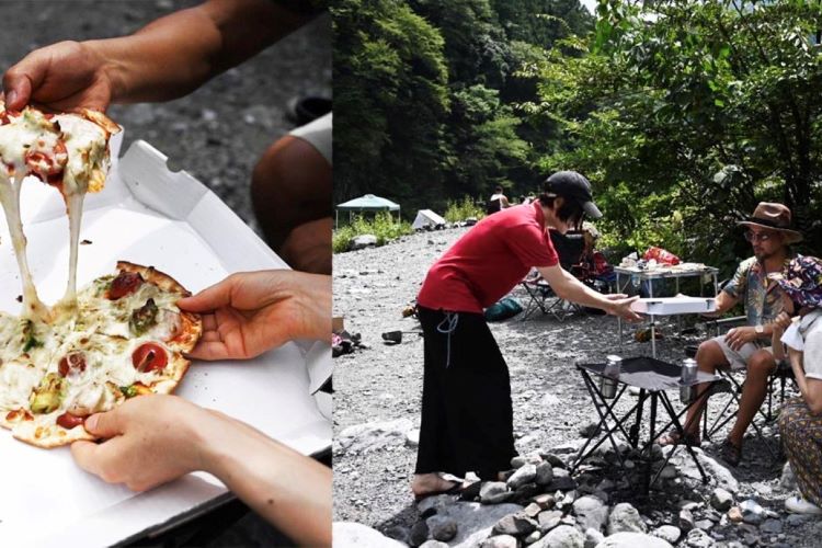 大自然の中でセルフ宅配ピザ