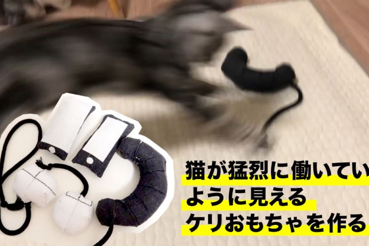 猫が猛烈に働いているように見えるケリおもちゃを作る