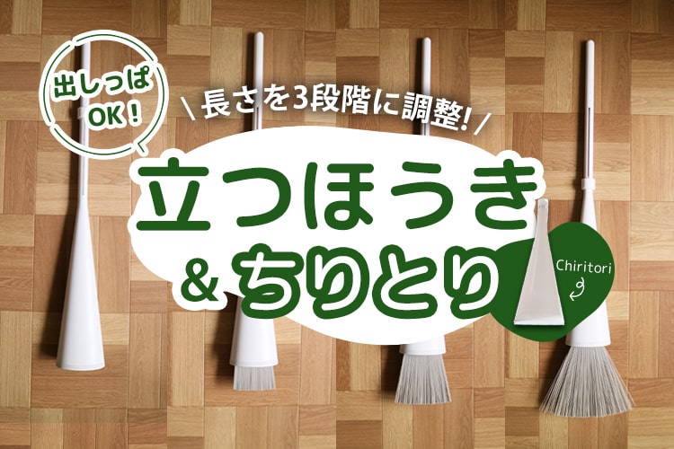 カインズ「立つほうき」ロング×新ちりとりのコンボ技！ 家中掃除が気持ちいい