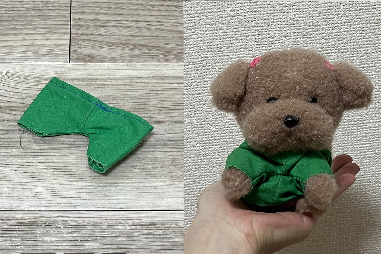 棚の奥にズボン的なものが落ちてたので、犬に着せました。なぜかぴったり