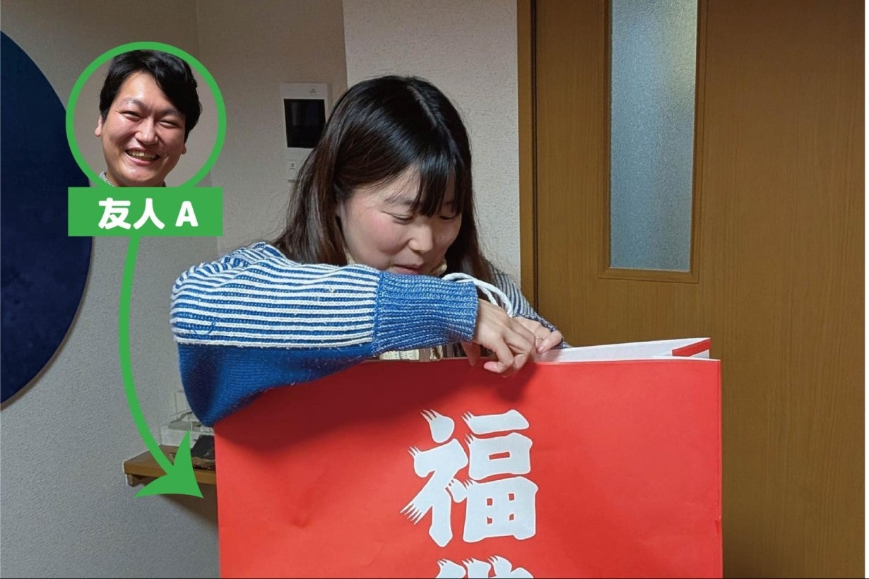 最後は、まいしろが取った友人Aが準備した福袋を開けます