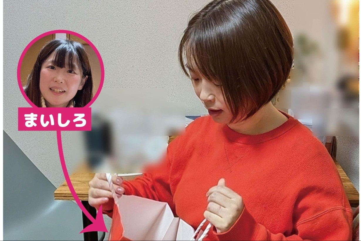 順番に開けていきます。まずは友人Bがひいた、まいしろが準備した福袋